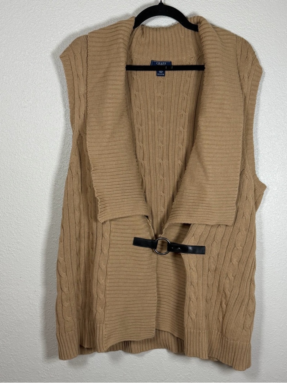 Chaps Women’s Camel Sleeveless Cable Knit Sweater Vest Shawl Buckle Chunky 2X